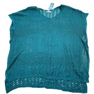 Aolro Swim Cover-up Womens Large Turquoise Crochet Side Slits